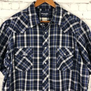 Wrangler Western Blue Plaid Button Up Men's Sz XL